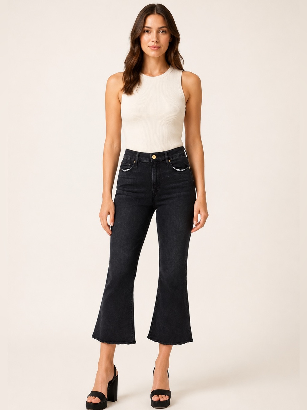 FRAME Le Crop Bell Jeans Size 28 Dark Indigo High Rise Flare - Picture 1 of 7